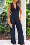 V Neck Crisscross Back Wide Leg Jumpsuit