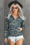 Olive Camo Print Zip Up Hooded Jacket