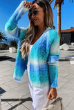 Multicolor Gradient Open Front Colorblock Tie-dye Cardigan