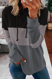 Khaki Drawstring Color Block Stripe Casual Hoodie