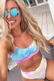 Multicolor Tie Dye Ribbed Texture Bikini Swimsuit