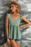 Green Flutter Shoulder Babydoll Top