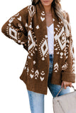 Aztec print Open Front Knitted Sweater