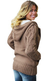 Army Green Fur Hood Horn Button Sweater Cardigan