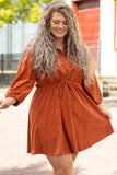 Plus Size High Waist Corduroy Dress