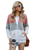 Zip Front Color Block Splicing Drawstring Hoodie