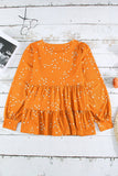 Floral Print Ruffle Long Sleeve Tunic Top