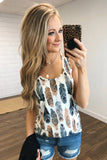 Dark Blue Aztec Feather Tank Top