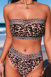Leopard Print Bandeau Webbing High Waist Sexy Bikini Swimsuit