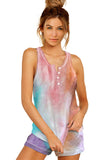 Multicolor Tie-dye Knit Sleeveless Shorts Pajamas Set