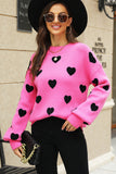 Heart Pattern Ribbed Trim Knit Sweater