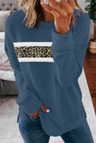 Dark Blue Leopard Splicing Pullover Sweatshirt