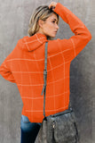 Beige Grid Pattern Turtleneck Sweater