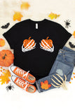 Halloween Skeleton Pumpkin Print Short Sleeve Tee