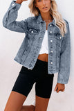 Turn Down Collar Buttons Cut-out Denim Jacket