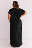 Plus Size V Neck Short Sleeve Maxi Dress with Slits