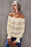 Off Shoulder Ruffle Long Sleeve Smocked Waist Lace Crochet Blouse
