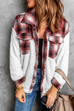 Plaid Patchwork Buttoned Pocket Sherpa Jacket