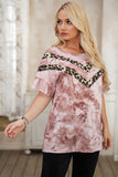 Ruffled Sleeves Leopard Accent Tie-dye Plus Size Top