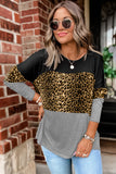 Burgundy Colorblock Leopard Patchwork Long Sleeve Top