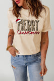 MERRY Christmas Hat Print Crew Neck Graphic Tee