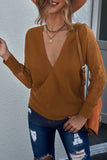 Sexy V Neck Surplice Hollow-out Sweater with Lace Sleeves