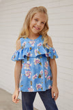 Ruffled Cold Shoulder Floral Girls' Top