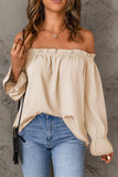 Apricot Frilled Off-shoulder Neckline Loose Blouse