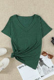 Oversized Mineral Wash Cotton Blend V Neck Short Sleeves Top