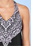 Retro Print Halter T Back Handkerchief Tankini