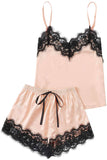 Lace Satin Sleepwear Cami Top and Shorts Pajamas Set