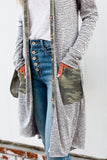 Solid Patchwork Long Striped Cardigan with Pockets