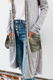 Solid Patchwork Long Striped Cardigan with Pockets