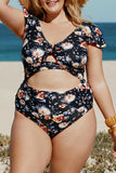 Plus Size Flutter Cap Sleeve Floral High Waist Bikini