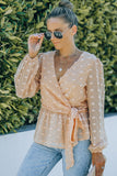 Orange Surplice V Neck Swiss Dot Blouse with Ruffle
