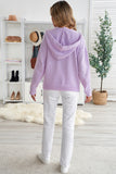 Kangaroo Pocket Button Lace Drawstring Hooded Pullover Sweater