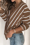Khaki V Neck Stripe Long Sleeve Cardigan