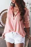 Pleated Half Buttoned Waffle Knit Blouse