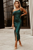 One-shoulder Sequin Midi Dress with Slit