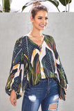 Boho Print Balloon Sleeve Blouse