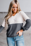 V Neck Colorblock Waffle Knit Top