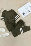Striped Accent Short Sleeve and Joggers Set
