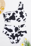 Animal Spots Print Asymmetric Hollow-out High Waist Bikini