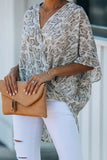 Kimono Sleeves Draped Leopard Blouse