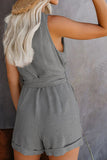 Button V Neck Romper with Belt