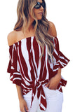 Off The Shoulder Vertical Stripes Blouse in Black