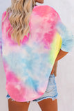 Multicolour V Neck Tie-Dyed Knitted Long Sleeve Top