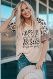 Khaki Coffee Jesus Graphic Leopard Ruffle Sleeve Top