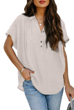 Collared Hi-low Hem Draped Short Sleeve Blouse