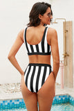 Athletic Striped Tank High Waist Bikini